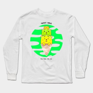 Super Cute Kitties With Their Mother Knows Meow Long Sleeve T-Shirt